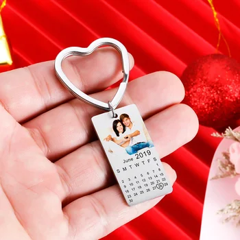 

Personalized Calendar Keychain Engraved with Your Date Text Signature Keyring Hand Stamped Date with Heart Customize Key Chain