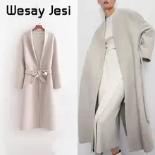 Осеннее зимнее шерстяное Женское пальто средней длины женское элегантное шерстяное пальто длинное Бандажное шерстяное пальто кардиган свободного размера плюс