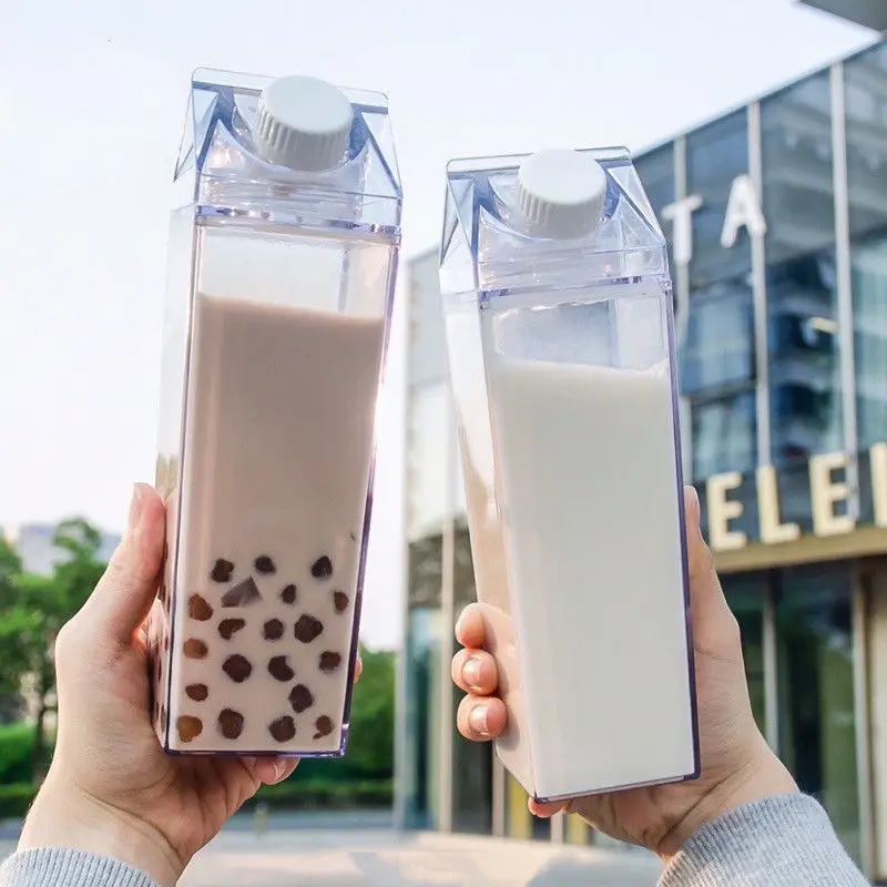 500/1000ML Sports Square Milk Juice Water Bottle Transparent BPA Free Portable Plastic Cup Milk Carton Water Bottle Clear Box