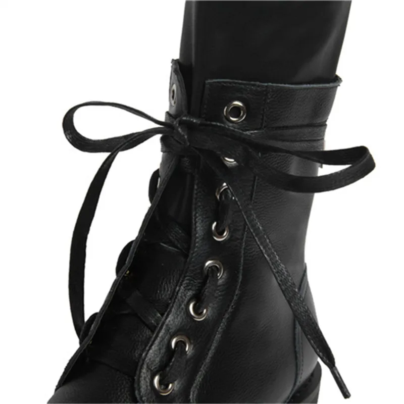 MORAZORA hot sale genuine leather women boots low heel round toe buckle fashion leisure motorcycle mid calf boots