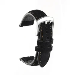 Handmade Retro Suede Leather Watch Strap with Quick Release - 22mm (Black)
