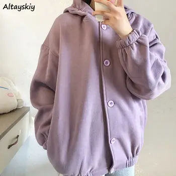 

Hoodies Women Single Breasted Zip Up Hooded Simple Loose Bf Womens Students Korean Style Medium-long Casual Fashionable Chic New