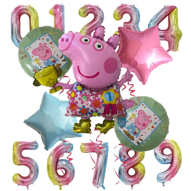 6 шт., воздушные шары из фольги с изображением Свинки Пеппы, 32 дюйма, номер, гелиевые шары для маленьких мальчиков и девочек, украшения для вечеринок и дня рождения, детские игрушки