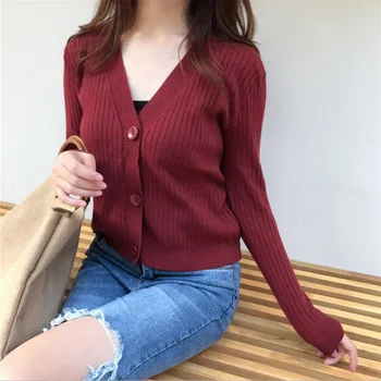 

Women Swearter 2020 Spring Women Cardigans Fashion Solid Color Knitted Slim women Long Sleeve Button Fly Cardigans Women Sweater