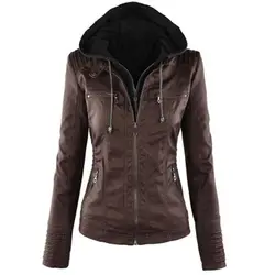Популярные готические Куртки из искусственной кожи, Женская куртка с капюшоном, осенне-зимняя мотоциклетная куртка из искусственной кожи