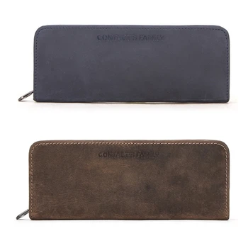 

Handmade Genuine Cowhide Leather Pen Bag Zipper Pouch Pencil Case Retro Stationery Storage Box School Supplies