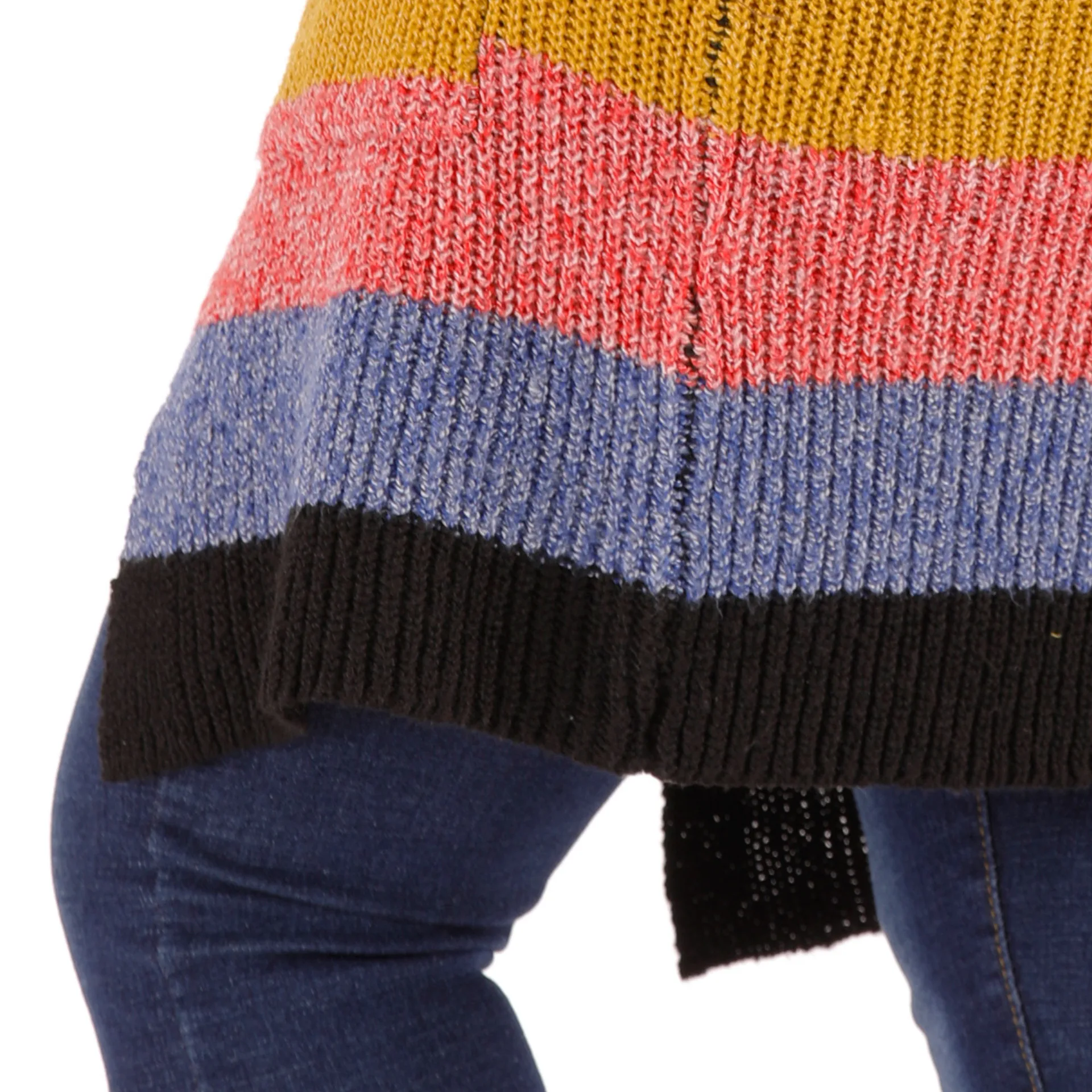 Женский свитер размера плюс, осенний, зимний, длинный, с длинным рукавом, Радужный, контрастный, в полоску, длинный, с карманами, свободный, женский кардиган, пальто