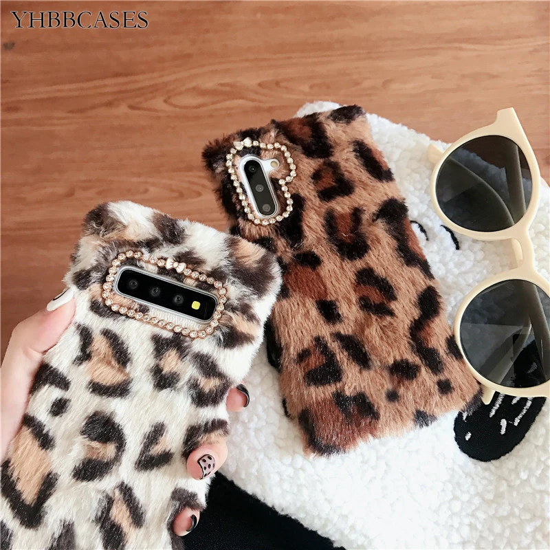 YHBBCASES для samsung Note 10 9 модный Леопардовый плюшевый чехол для samsung Galaxy S10 S8 S9 Plus зимний милый теплый пушистый мягкий чехол