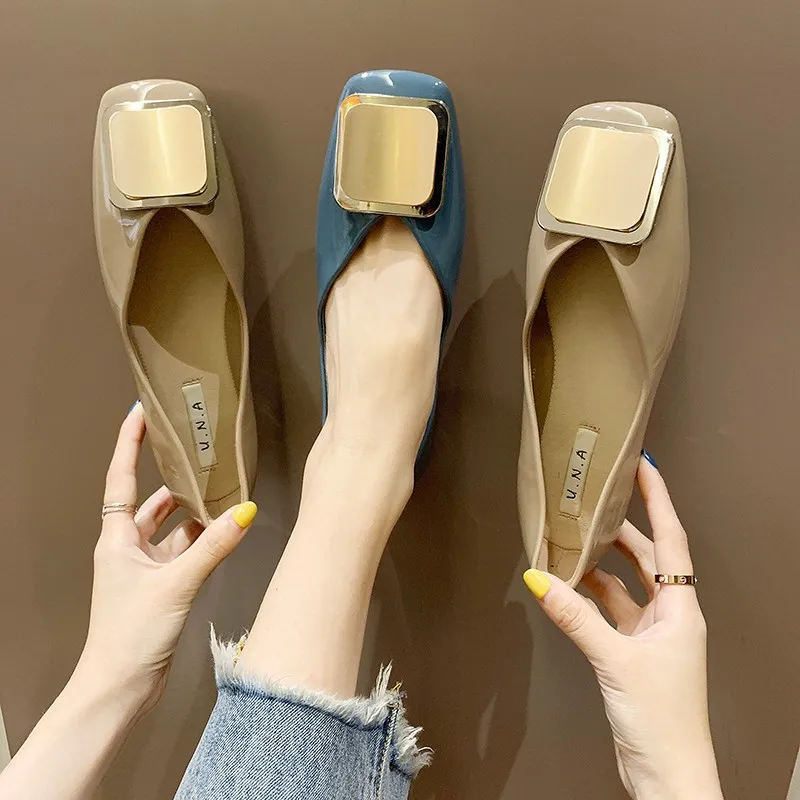 

2019 Peas WOMEN'S Shoes New Style Square Head Slip-on Flat Korean-style Social Online Celebrity Shoes England Versatile Moccosin