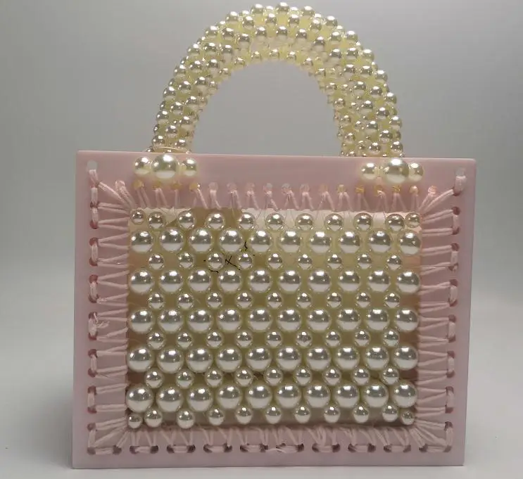 pink Женская акриловая сумка с бисером, прозрачная сумка на плечо, роскошная жемчужная сумка для женщин - Цвет: pink