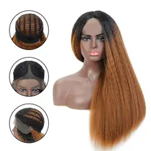 Natifah длинный кудрявый парик Омбре блондин черный синтетический кружевной передний парик Средняя часть Термостойкое волокно для женщин косплей парик