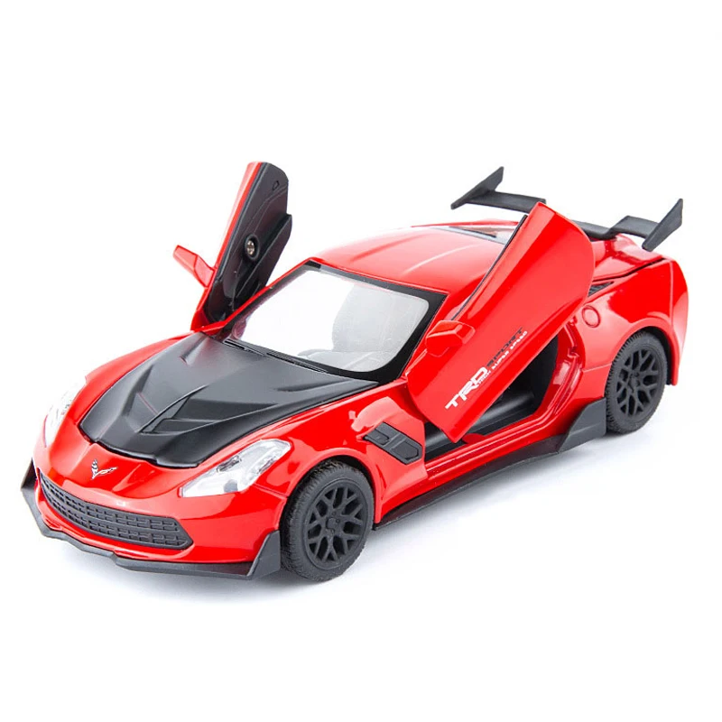 

1:32 Diecast Model Car Toy Metal Wheels CORVETTE Sports Car Simulation Sound Light Pull Back Car Toys For Kids Collection Gift
