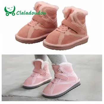 

Claladoudou 13.5-18.5cm Brand Winter Toddler Baby Girl Snow Boots Child Fashion Genuine Leather Fur Warm Kid Ankle Boots For Kid