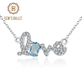 

GEM'S BALLET 0.29Ct Natural Swiss Blue Topaz Gemstone 925 Sterling Silver Love Pendant Necklace For Women Wedding Fine Jewelry