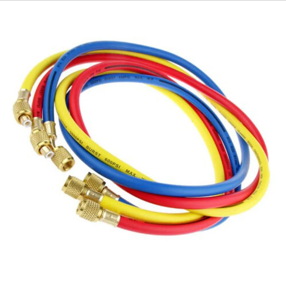 

3Pcs High Quality Rubber Hose 1/4" SAE AC Air Conditioning Refrigerant R12 R22 R502 Charging Hoses Tube Blue + Red + Yellow