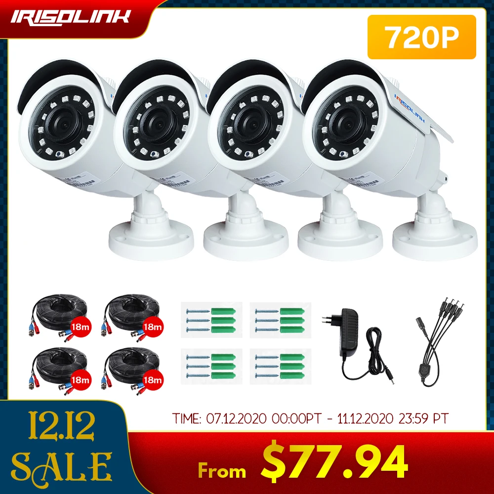 

Irisolink Video Surveillance Camera 4pcs/lot 720P AHD Security Camera 60ft BNC&DCplug Waterproof Bullet Camera for CCTV System