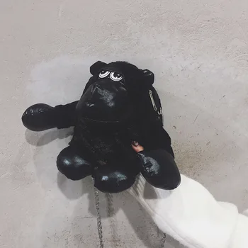 

2019 New Fashion Women Leather Handbags Cartoon Bag Black Gorilla Shoulder Bags Women Messenger Bags Wallte Purses