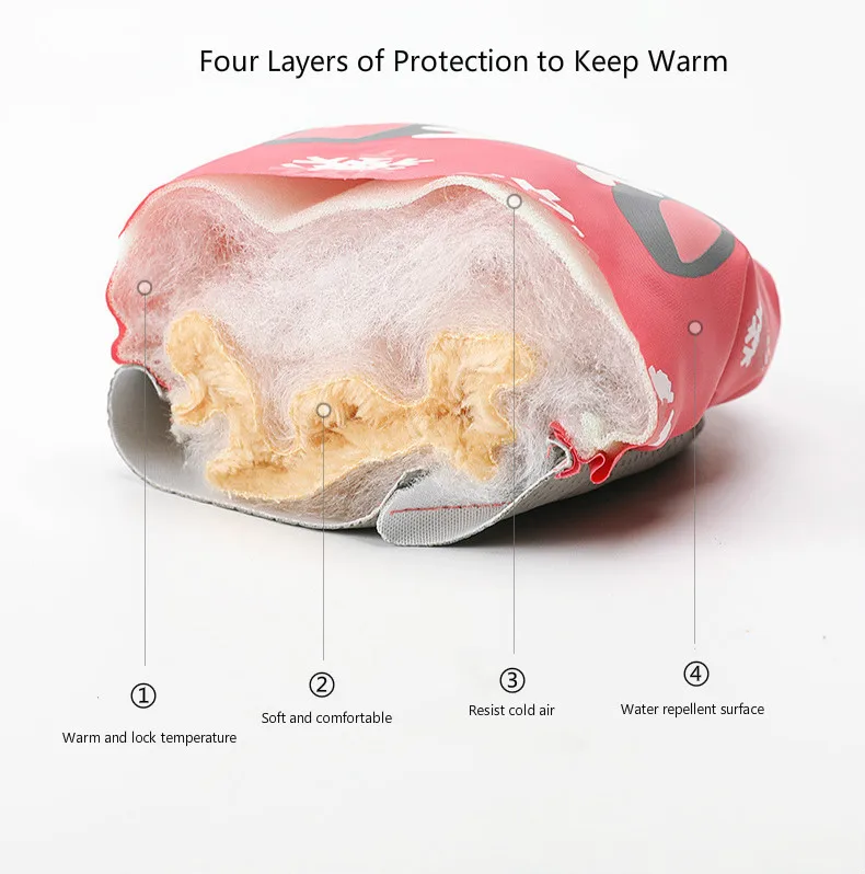 Winter Children Warm Ski Gloves Outdoor Waterproof Windproof Strap Double-layer Plush Non-slip Snow Mittens for 6-12 Age Kids