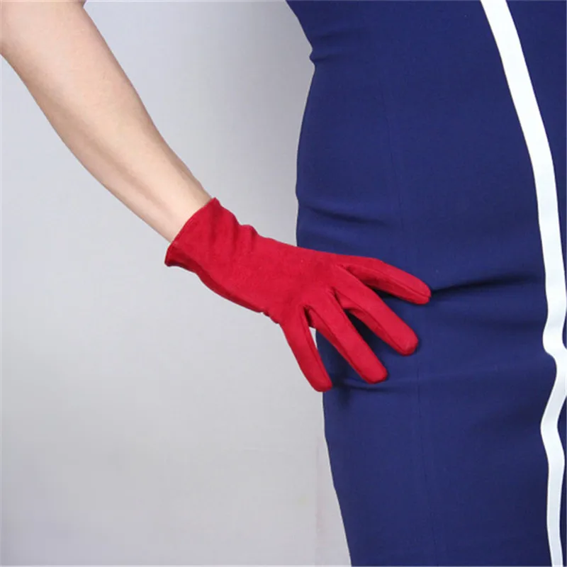 suede red Короткие перчатки для сенсорного экрана 21 см из искусственной кожи, зеркальные Яркие кожаные лакированные кожаные яркие черные, коричневый, белый светильник PU125 - Цвет: suede red