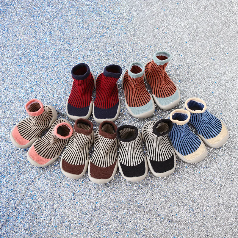 baby toddler shoes non-slip stripe Patchwork color shoes sock floor shoes Anti-off Foot Socks 6colors T08 TX01