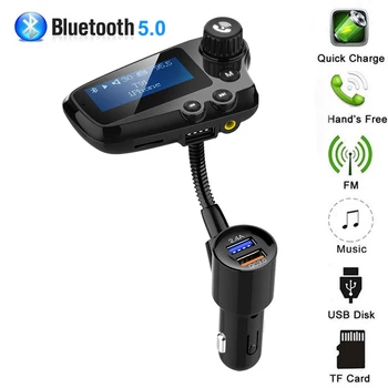 

Car Charger Bluetooth Mp3 FM Transmitter Receiver 12V Modulator Wireless Vehicle Adapter 3 USB Port AUX QC3.0 TF1.8 inch Display