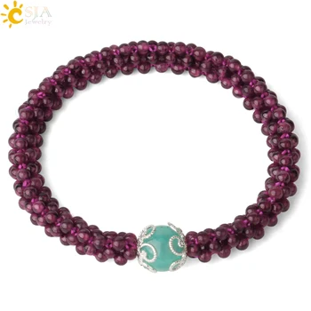 

CSJA Natural Stone Braided Bracelet 3mm Red Beads Round Ball Weave Bracelets Elastic Multilayer Bangles for Female Jewelry G387