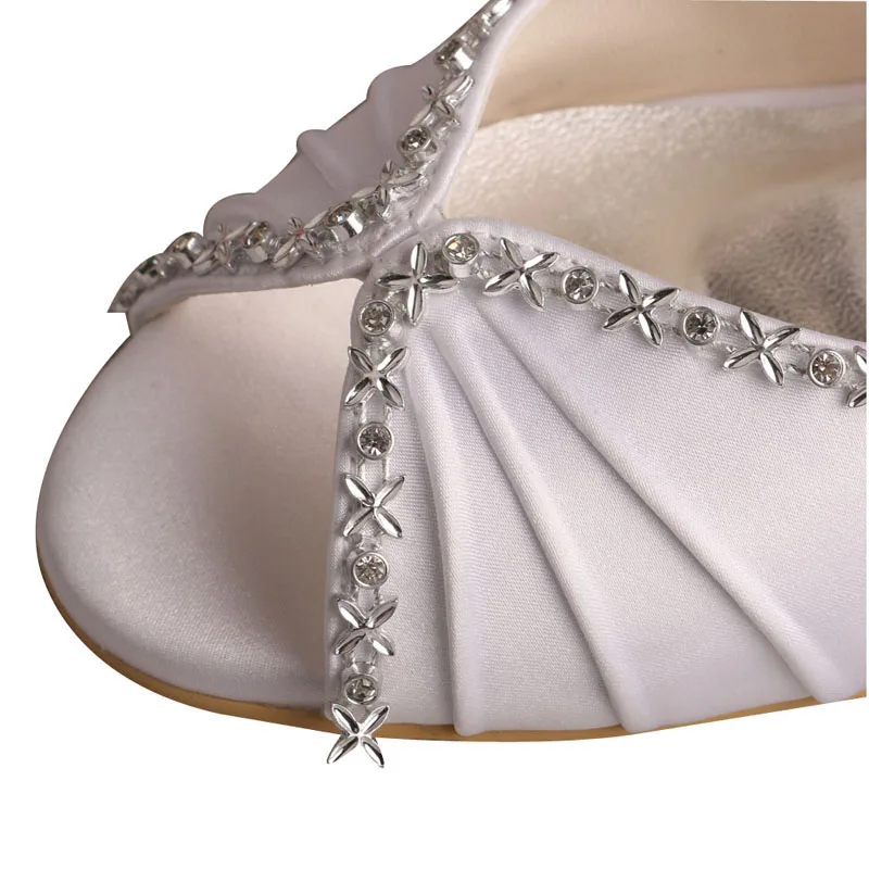 Wedopus Brand Peep Toe Wedges Shoes for Women Ivory Satin Bridal Wedding Shoes Customized Heel