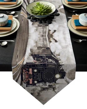 

The Steam Age Of Old Trains Table Runner Table Flag Home Party Decorative Tablecloth Table Runners for Wedding