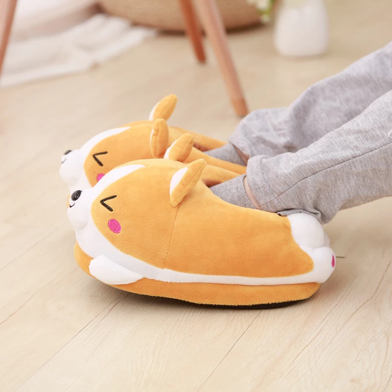 Lovely Corgi Shoes Heeled Cartoon Animals Dog Slippers Plush Indoor Floor Shoes Anti-slip Girls Ladies Friend Gift