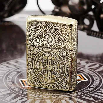 

100% Original Brand New ZP Lighter brass carving Cross pattern Constantine oil Lighter with logo box gift for men