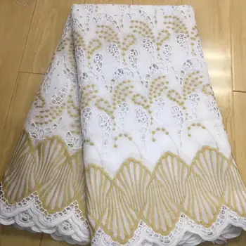 

white and gold swiss voile lace in switzerland high quality dubai fabric african cotton lace with stones for women 5yards