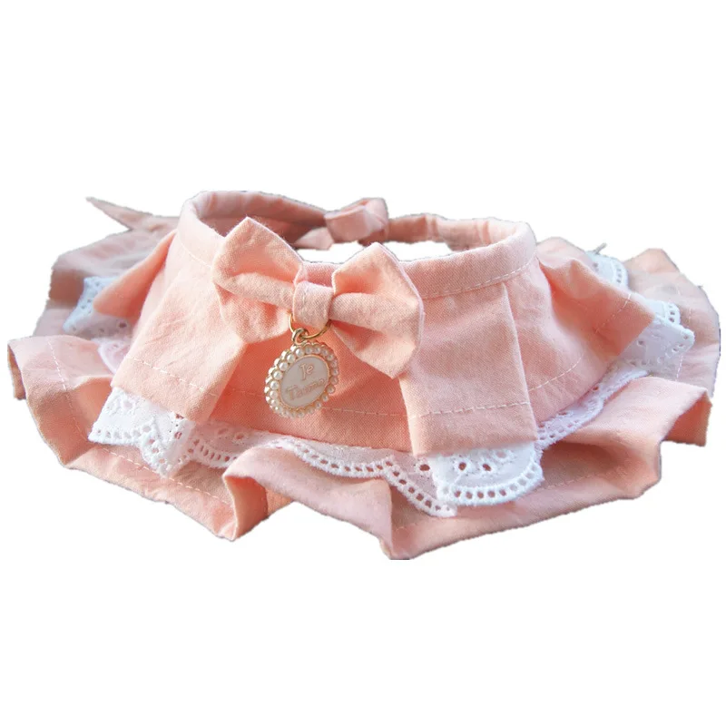 Adjustable Pink Color Pet Flower Lace Bib Pet dogs drool towel Teddy sweet Princess Scarf Bib handmade Pet Necklace and Collar