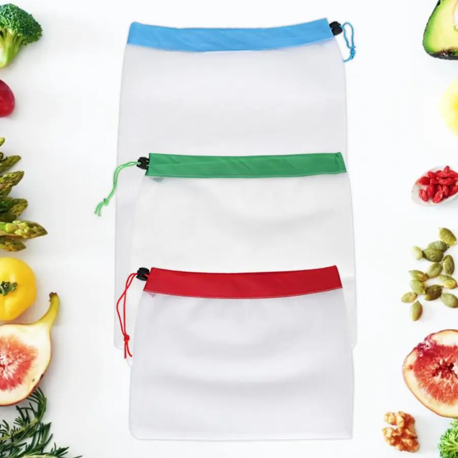 16Pcs Reusable Cotton Produce Bags Mesh Vegetable Bags Kitchen Washable Shopping Storage Fruit Grocery Bags with Drawstring