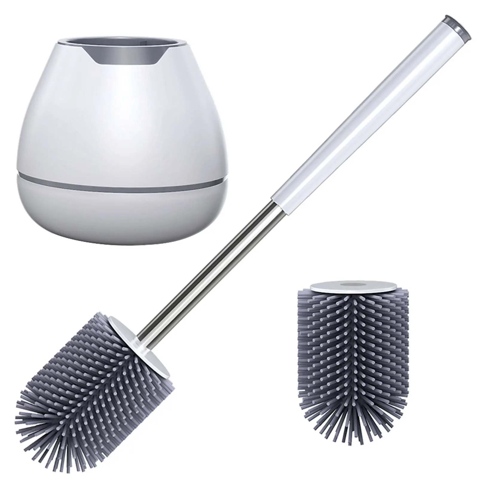 

TPR Toilet Brush with a Thoughtful Designed Tweezer and Holder Set Silicone Bristles for Bathroom Commode Cleaning