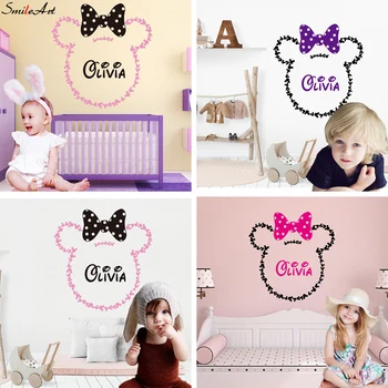 

2020NEW Wall Sticker Personalised MINNIE STICKERS Custom Name Mickey Girls Bedroom Vinyl Wall Decals For Kids Room Wallpaper