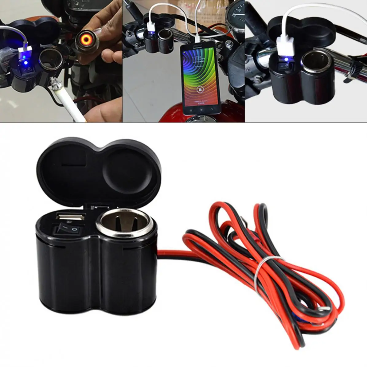 

Durable Motorcycle USB Socket Charger Electromobile Multi-function Cigarette Lighter Waterproof Speed Charge with Switch