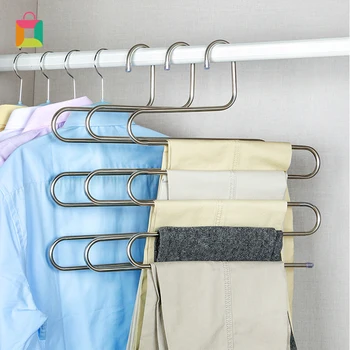 

New Magic Stainless Steel Trousers Hanger Multifunction Pants Closet Belt Holder Rack S-type 5 Layers Saving Space Cozy
