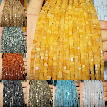 

High Quality 4x4mm Natural Semi-precious Stone Loose Beads Strand Square Shape DIY for Making Necklace Bracelet Whosale