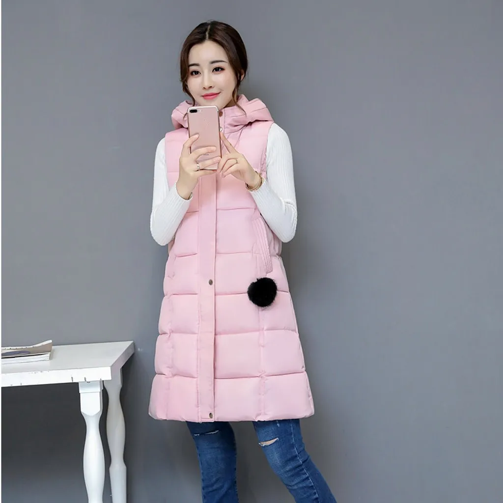 Winter vest women long vest Casual Slim thick warm Autumn hooded sleeveless waistcoat long zipper winter vest female M-3XL