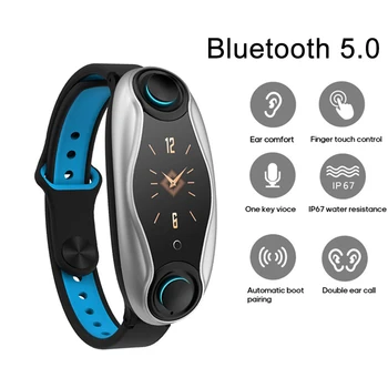 

T90 Smart Band Men Women TWS Bluetooth Earphone 2 in 1 BT 5.0 Smart Watch Android IOS BT Call Siri Fiteness Bracelet