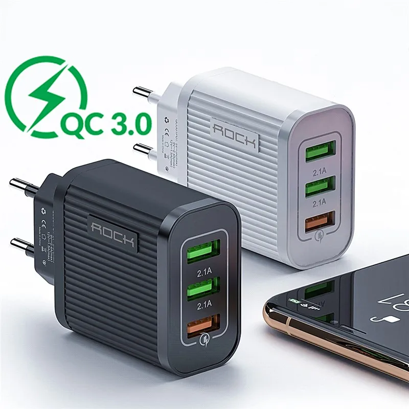 Зарядное устройство ROCK QC 3 0 для телефона с USB портами и поддержкой быстрой