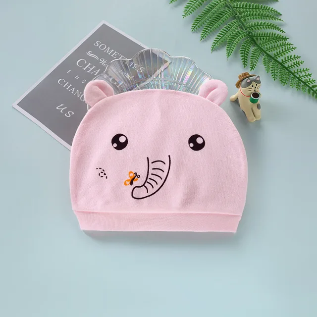 Four Seasons Kids Newborn Baby Hats 100% Cotton Cap 40 Color Cartoon Cute Printed Hat Suitable for 0-12 Months Baby Accessories Elephant pink