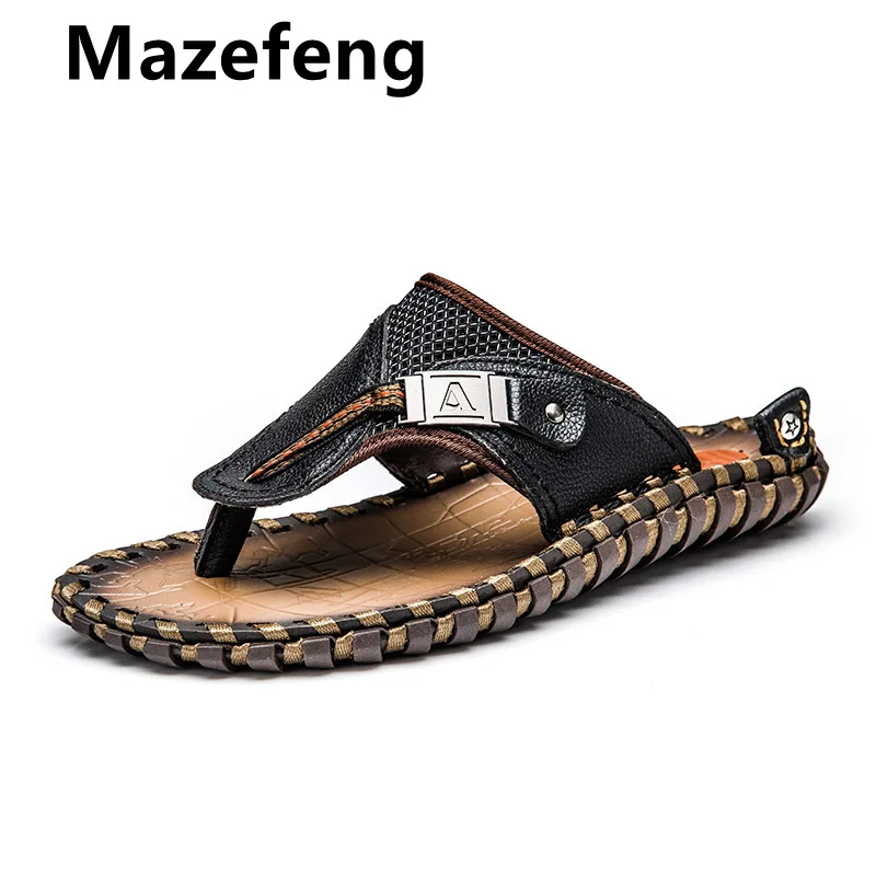 Mazefeng/Брендовые мужские Вьетнамки; коллекция года; Шлепанцы из натуральной кожи; летняя пляжная обувь для мужчин; модные уличные сандалии для мужчин размера плюс 48