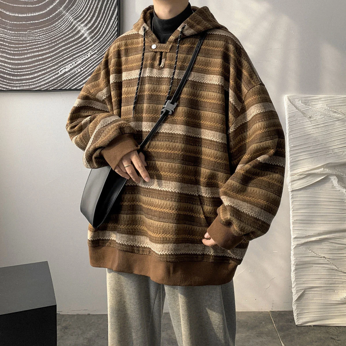 

2021 Men's Woolen Hooded 3d Print Hoodies Warm Cotton Casual Sweatshirts Fashion Trend Pullover Oversized Black/Camel Coats