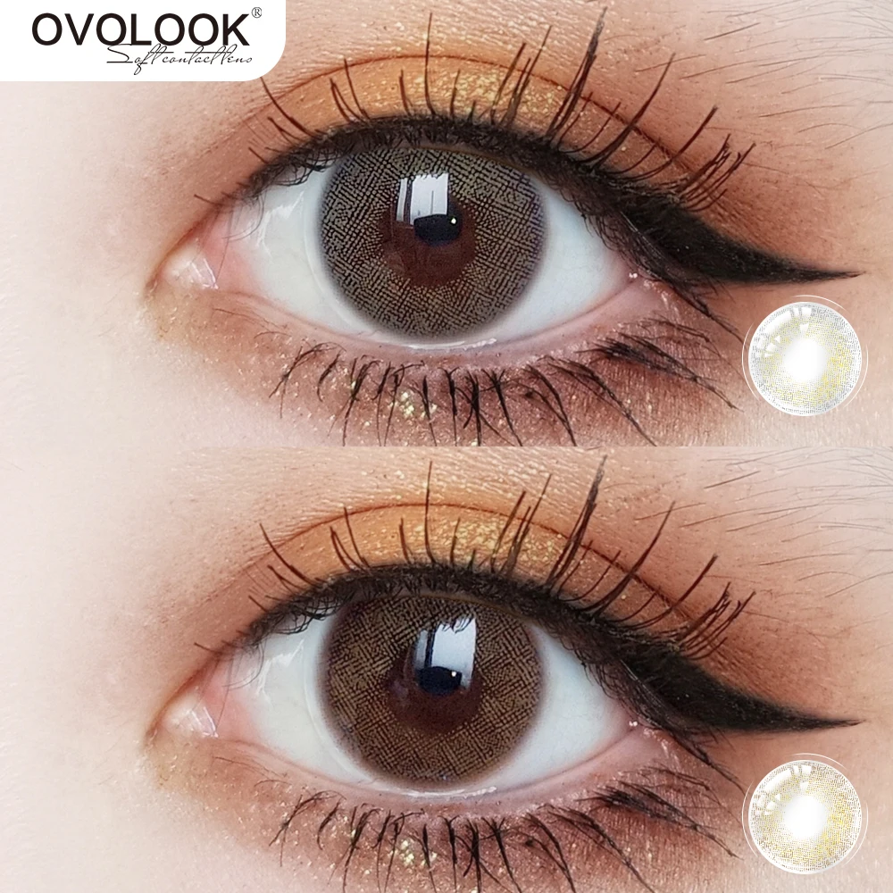 

OVOLOOK-2pcs/pair Lenses Contact Lenses for Eyes Brown/Gray Colored Lenses Yearly Use Eye Contacts Eye Color Lens 24 Degrees