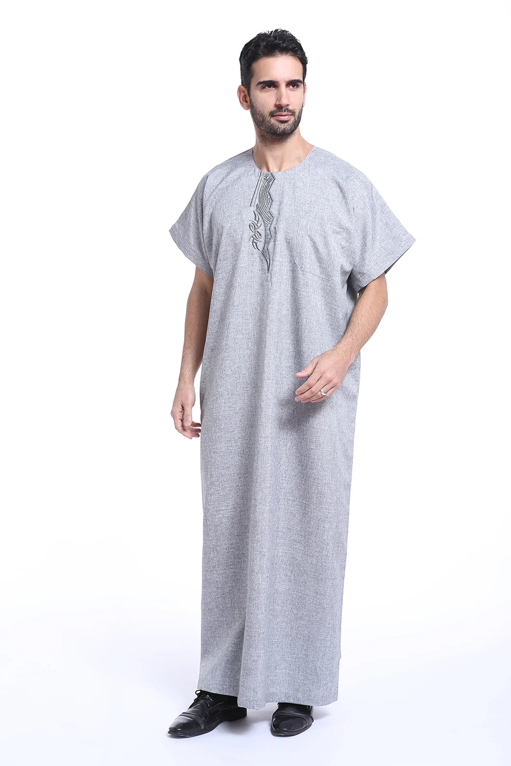 Мусульманская мужская одежда jilbaba Moslem Middle East Kaftan Дубай Арабский abaya Robe с коротким рукавом мусульманское jubba thebe свободное платье-рубашка