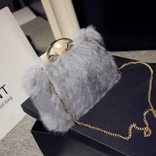 Вечерняя сумочка-Клатч женский Мягкий объемный клатч меховые сумки Свадебные блестящие сумочки свадебные клатчи с металлическим бантом Сумка на цепочке сумка на плечо