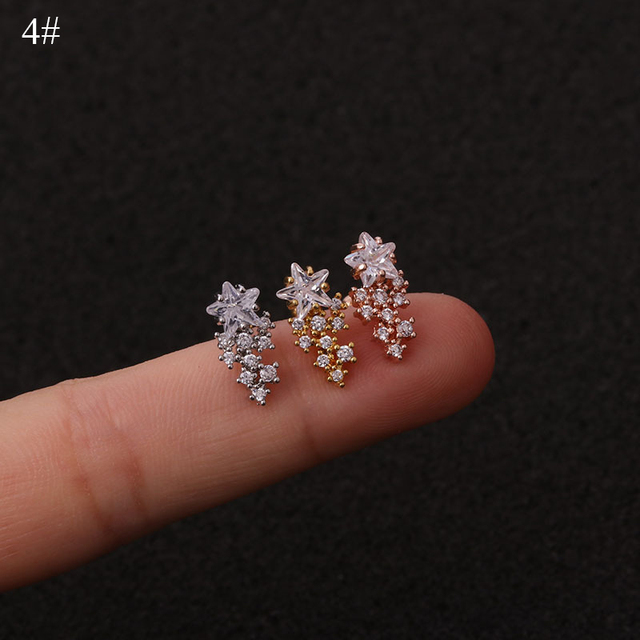 10g 3A Long Zircon Sur designs rose gold silver color Cartilage Earring Cz ear tragus daith piercing earring