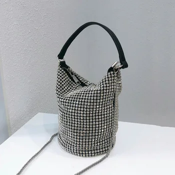 

Small Crystal clutch evening bag Women 2020 Luxury designer wedding party Handbag Ladies green Rhinestone bucket shoulder bag