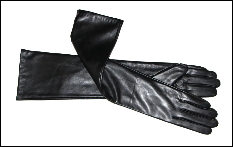 Extended Leather Gloves Ladies Sheepskin Mid-long Winter Warm Leather Sleeves Plus Velvet Thickened Driving Touch Screen Women's